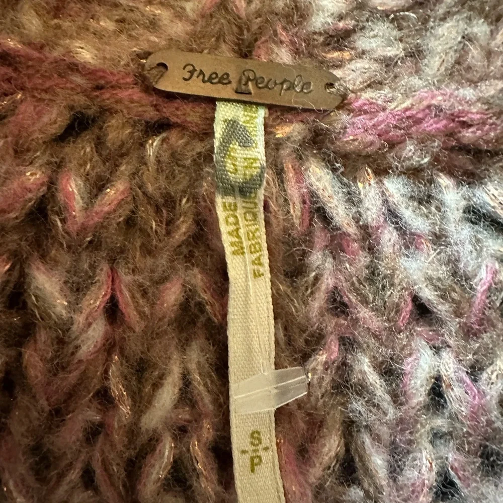 Free People Sweater Cardigan Raspberry and Brown. Size Small